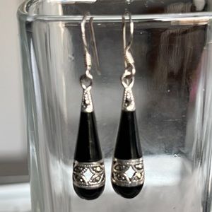 Last Day Listed - Sterling Silver Onyx & Marcasite Earring’s